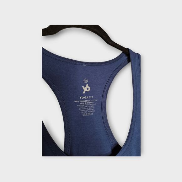 NEW YogaSix Y6 Womens Racerback Tank Med Blue Circle Logo Graphic Activewear - Picture 3 of 7